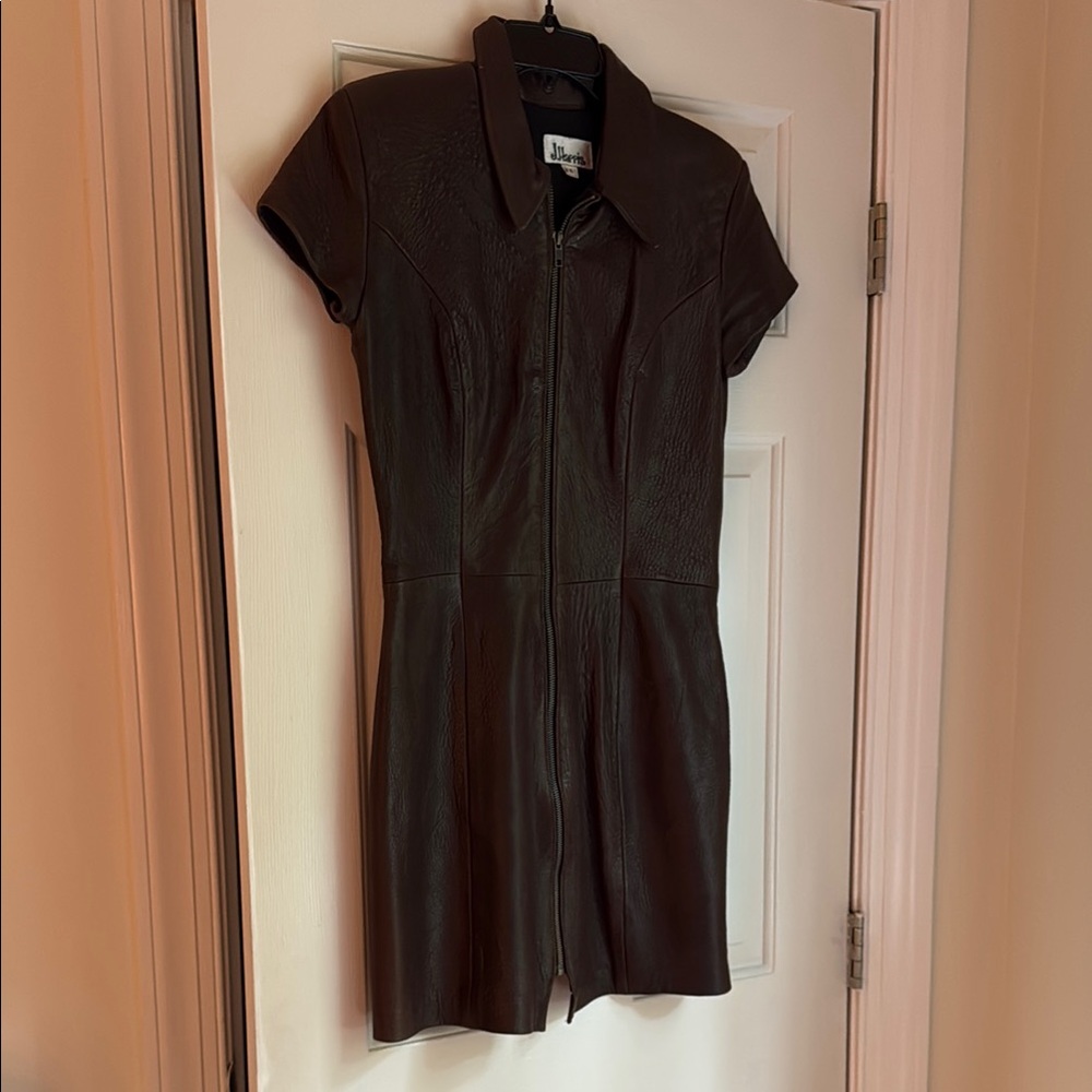 Vintage Brown Leather Short Sleeve Dress
